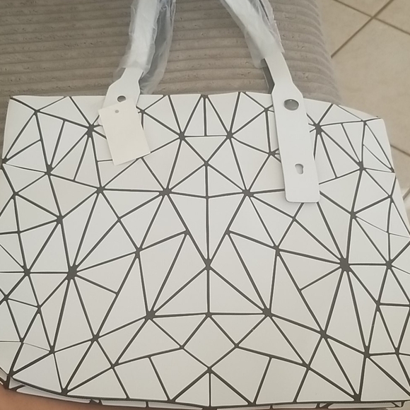 White Geometric Triangle Tote Bag - Picture 2 of 7